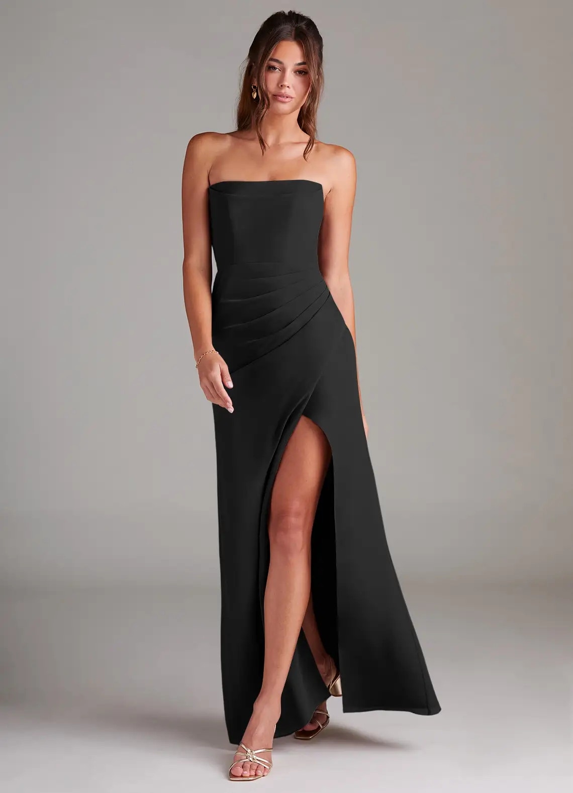 Azazie - Leonis - Black Sheath Strapless Chiffon Convertible Dress - A8